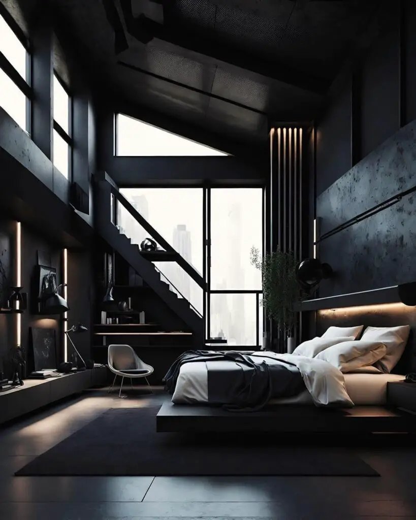 Masculine Charcoal and Brass Bedroom