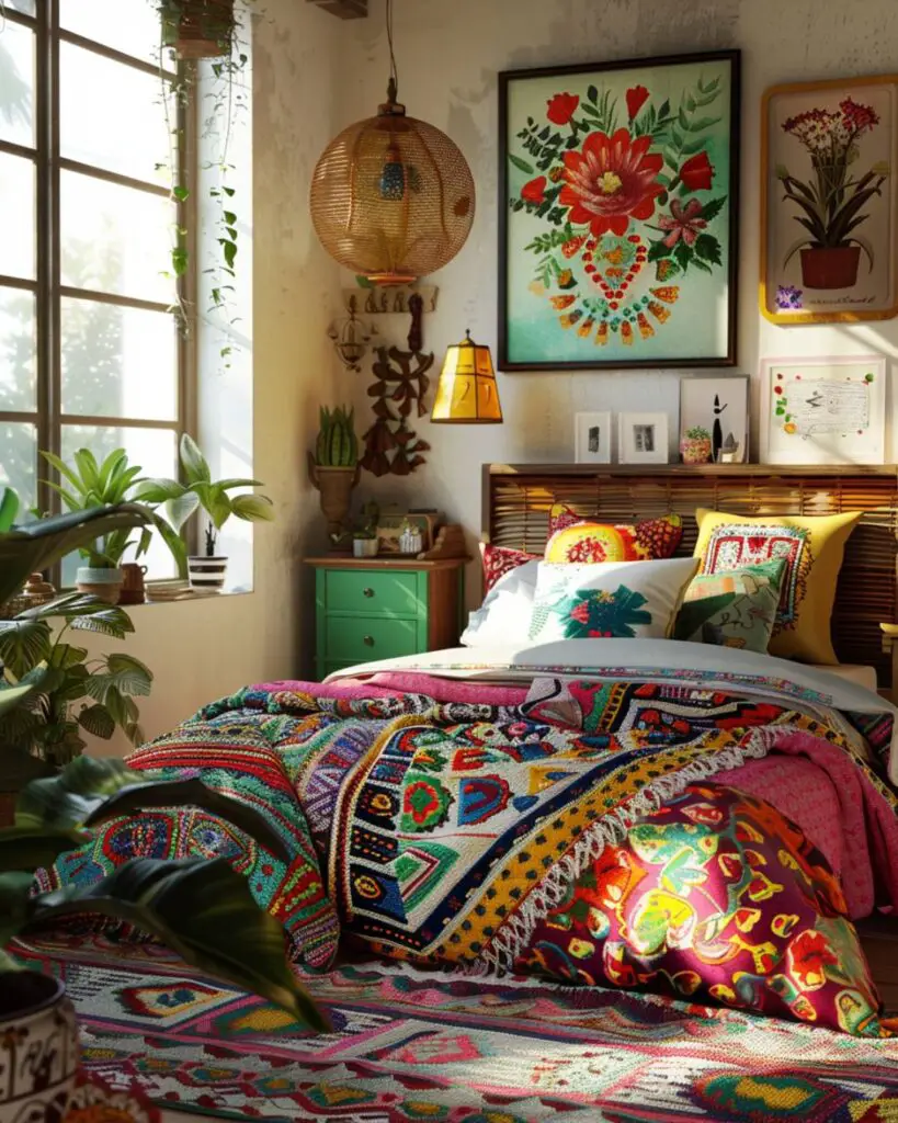 Bright floral cheerful bedroom