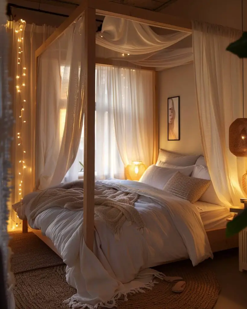 Canopy bed neutral bedroom haven