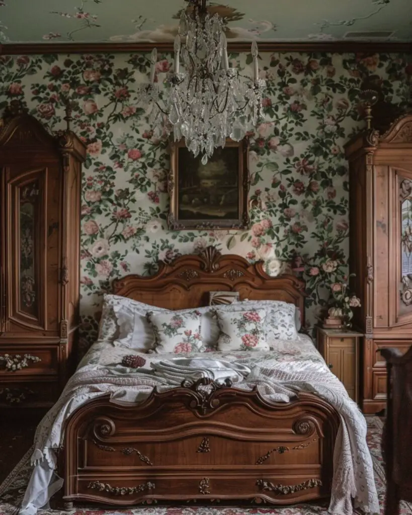 Opulent floral bedchamber sanctuary