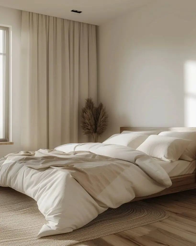 Minimalist serene white bedroom