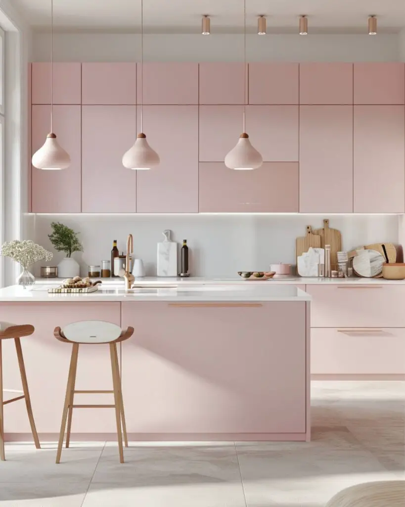 Minimalist pink cabinets uplift functional space