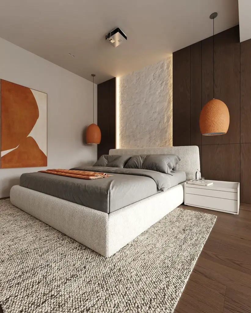 Modern bedroom with terracotta accents