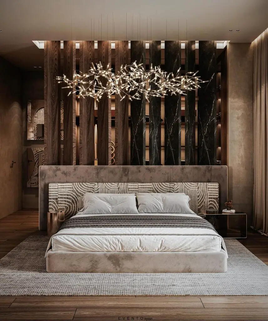 Luxury bedroom with star-like ceiling light