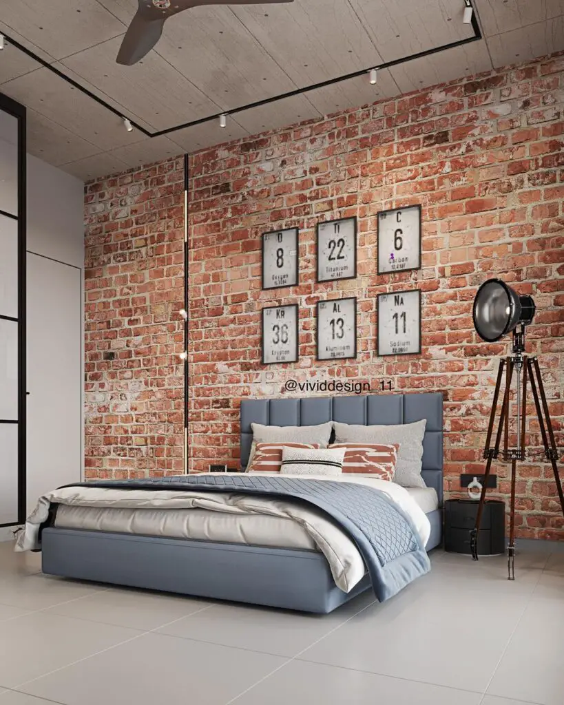 Bedroom with brick wall and elements