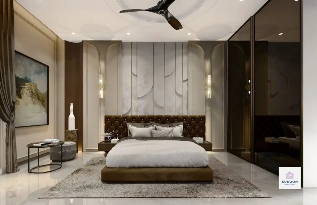 Elegant bedroom with textured wall panels