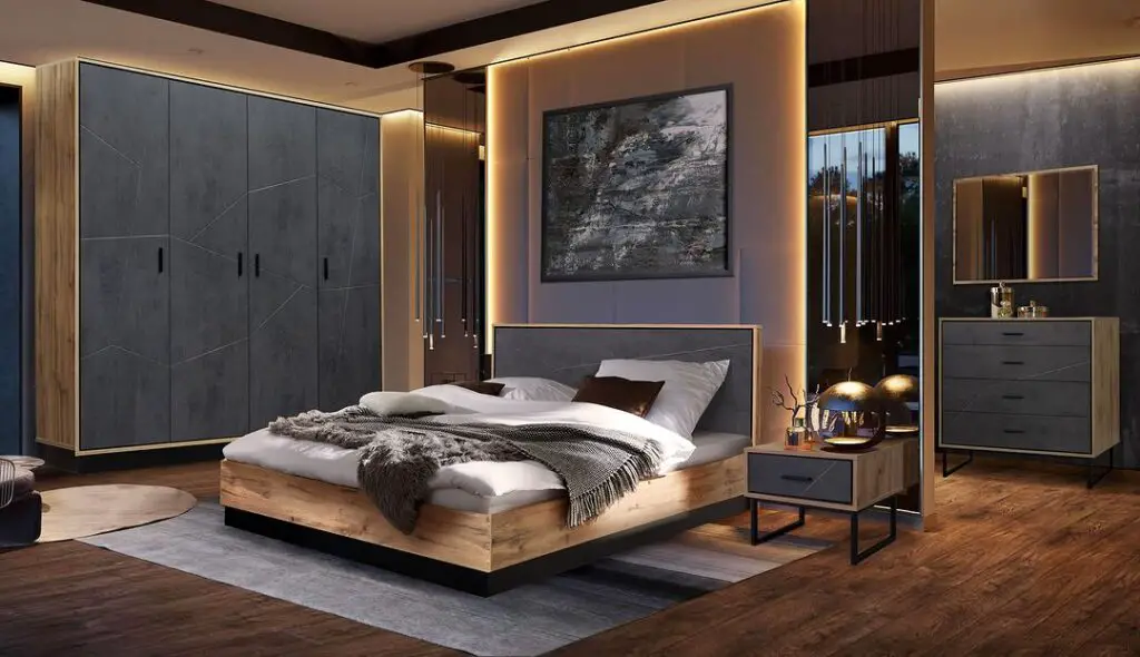 Modern bedroom with ambient lighting design