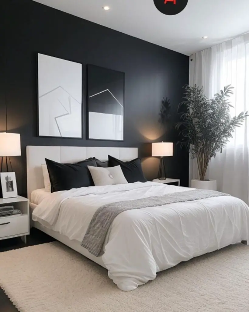Modern black and white bedroom design