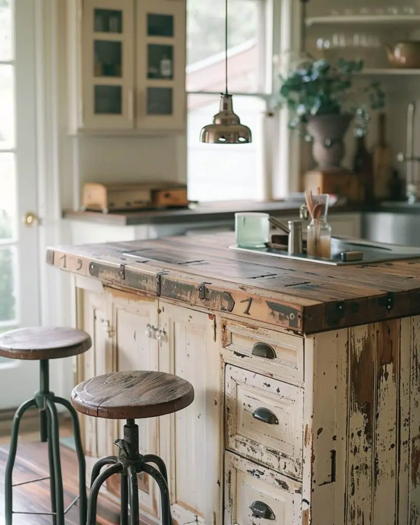Reclaimed wood island rustic farmhouse kitchen